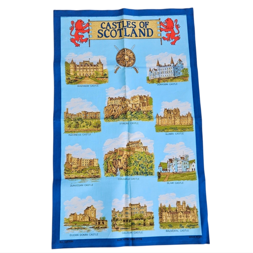 Vtg Castles of Scotland Linen Kitchen Dish Tea Towel 30x18.5" Scottish Wall Art